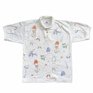 Vintage Golf All Over Print Shirt Large 90s Novelty Polo Cotton Rel-e-vant